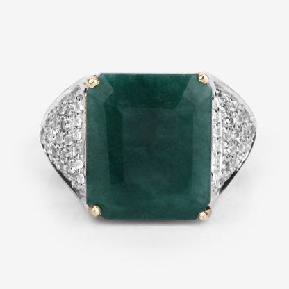 8.70 Carat Dyed Emerald and White Topaz .925 Sterling Silver Ring Bids.com