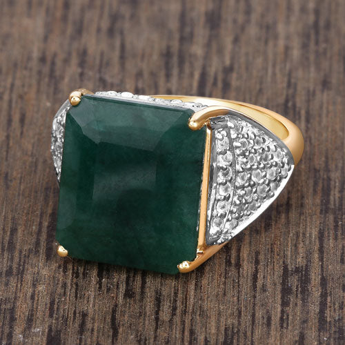 8.70 Carat Dyed Emerald and White Topaz .925 Sterling Silver Ring Bids.com