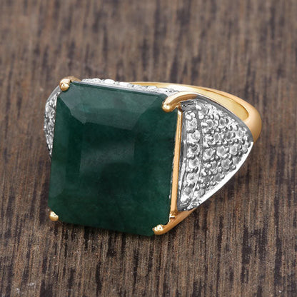 8.70 Carat Dyed Emerald and White Topaz .925 Sterling Silver Ring Bids.com