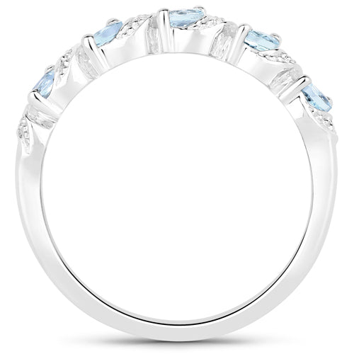 0.54 Carat Genuine Aquamarine and White Topaz .925 Sterling Silver Ring Bids.com