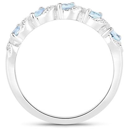 0.54 Carat Genuine Aquamarine and White Topaz .925 Sterling Silver Ring Bids.com