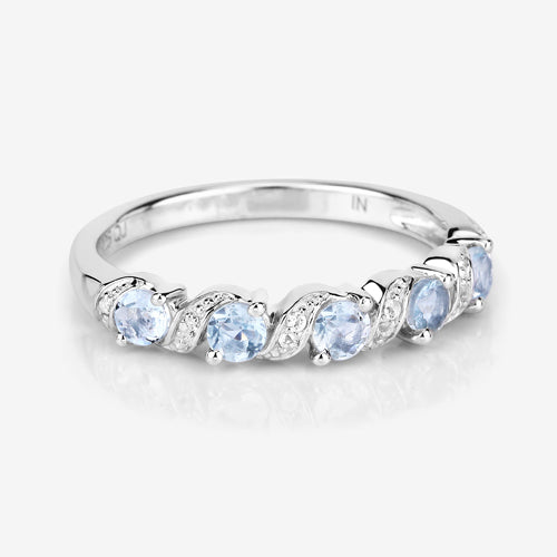 0.54 Carat Genuine Aquamarine and White Topaz .925 Sterling Silver Ring Bids.com