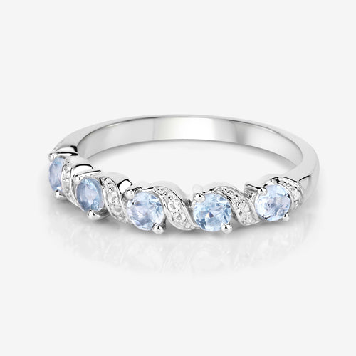 0.54 Carat Genuine Aquamarine and White Topaz .925 Sterling Silver Ring Bids.com