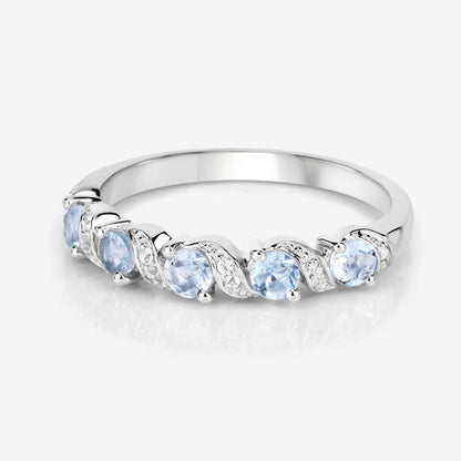 0.54 Carat Genuine Aquamarine and White Topaz .925 Sterling Silver Ring Bids.com
