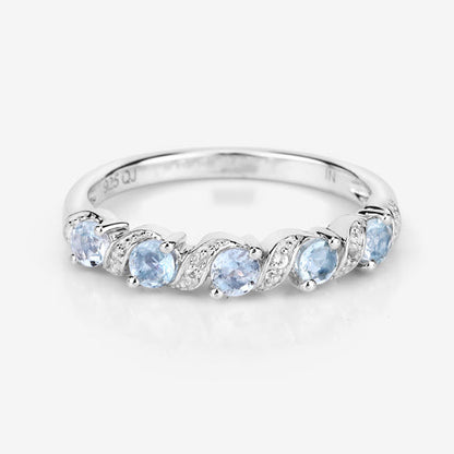 0.54 Carat Genuine Aquamarine and White Topaz .925 Sterling Silver Ring Bids.com