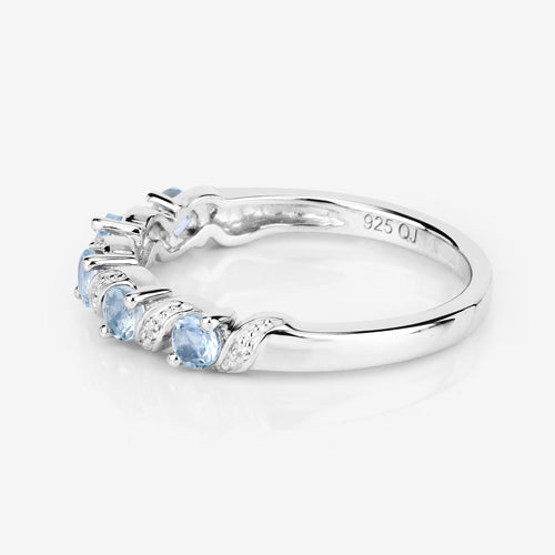0.54 Carat Genuine Aquamarine and White Topaz .925 Sterling Silver Ring Bids.com