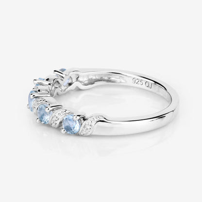 0.54 Carat Genuine Aquamarine and White Topaz .925 Sterling Silver Ring Bids.com
