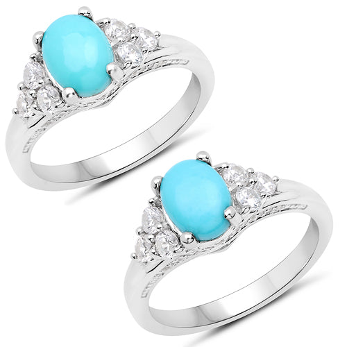 1.92 Carat Genuine Turquoise and White Zircon .925 Sterling Silver Ring Bids.com