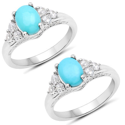 1.92 Carat Genuine Turquoise and White Zircon .925 Sterling Silver Ring Bids.com