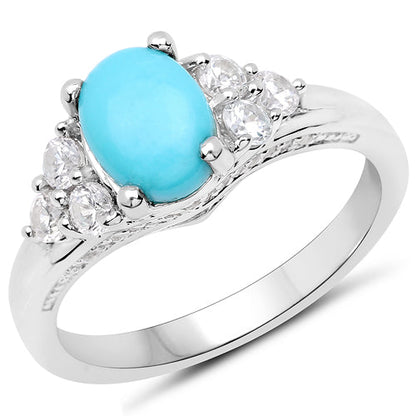 1.92 Carat Genuine Turquoise and White Zircon .925 Sterling Silver Ring Bids.com