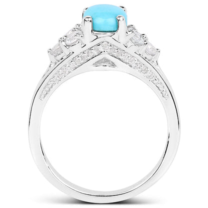 1.92 Carat Genuine Turquoise and White Zircon .925 Sterling Silver Ring Bids.com