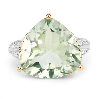 8.08 Carat Genuine Green Amethyst and White Topaz .925 Sterling Silver Ring Bids.com