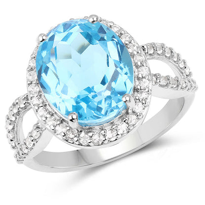 6.03 Carat Genuine Swiss Blue Topaz & White Topaz .925 Sterling Silver Ring Bids.com