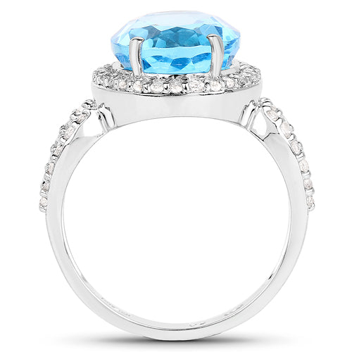 6.03 Carat Genuine Swiss Blue Topaz & White Topaz .925 Sterling Silver Ring Bids.com