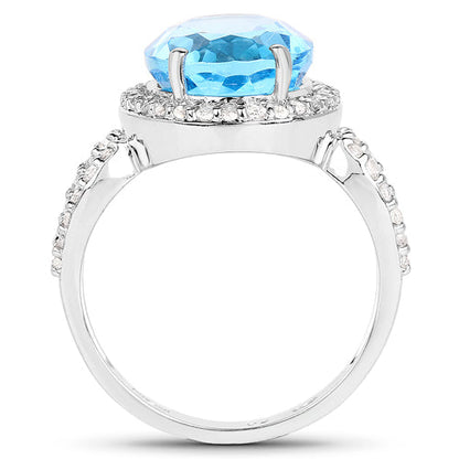 6.03 Carat Genuine Swiss Blue Topaz & White Topaz .925 Sterling Silver Ring Bids.com