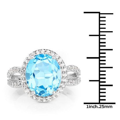6.03 Carat Genuine Swiss Blue Topaz & White Topaz .925 Sterling Silver Ring Bids.com