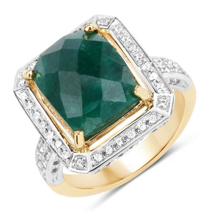 5.18 Carat Dyed Emerald and White Topaz .925 Sterling Silver Ring Bids.com