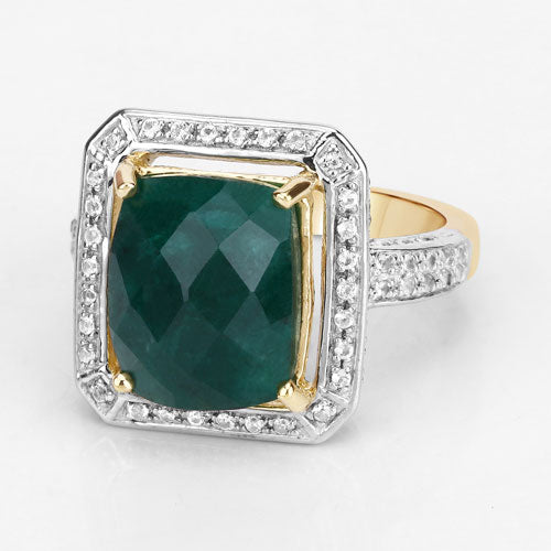 5.18 Carat Dyed Emerald and White Topaz .925 Sterling Silver Ring Bids.com