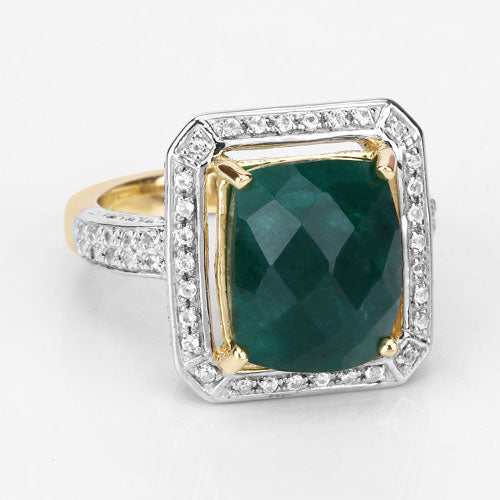 5.18 Carat Dyed Emerald and White Topaz .925 Sterling Silver Ring Bids.com