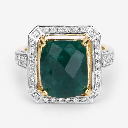 5.18 Carat Dyed Emerald and White Topaz .925 Sterling Silver Ring Bids.com
