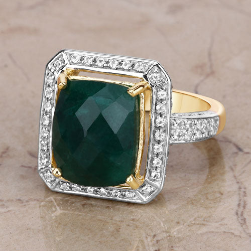 5.18 Carat Dyed Emerald and White Topaz .925 Sterling Silver Ring Bids.com