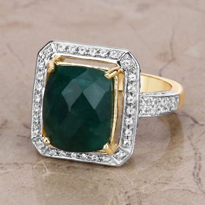 5.18 Carat Dyed Emerald and White Topaz .925 Sterling Silver Ring Bids.com
