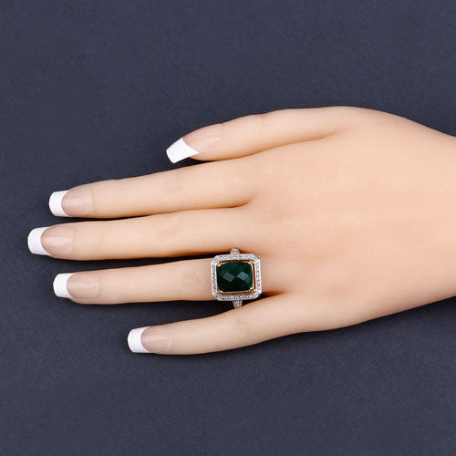 5.18 Carat Dyed Emerald and White Topaz .925 Sterling Silver Ring Bids.com