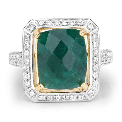 5.18 Carat Dyed Emerald and White Topaz .925 Sterling Silver Ring Bids.com