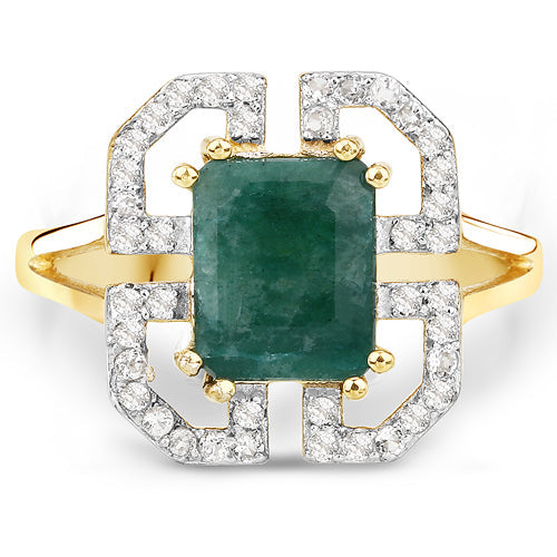 2.55 Carat Dyed Emerald and White Topaz .925 Sterling Silver Ring Bids.com