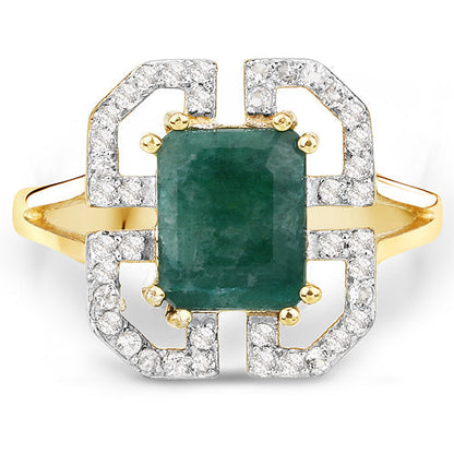 2.55 Carat Dyed Emerald and White Topaz .925 Sterling Silver Ring Bids.com