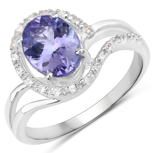 1.82 Carat Genuine Tanzanite and White Zircon .925 Sterling Silver Ring Bids.com