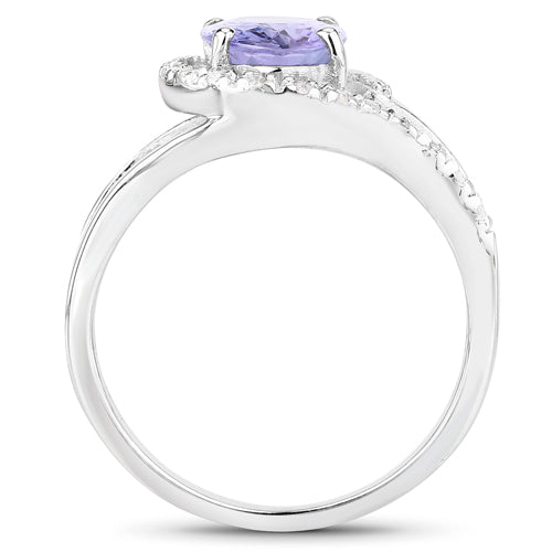 1.82 Carat Genuine Tanzanite and White Zircon .925 Sterling Silver Ring Bids.com