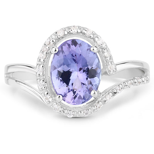 1.82 Carat Genuine Tanzanite and White Zircon .925 Sterling Silver Ring Bids.com
