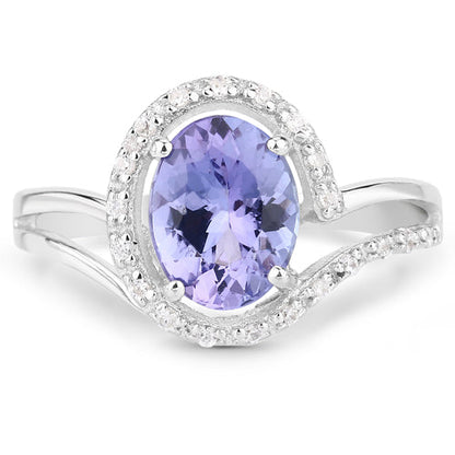 1.82 Carat Genuine Tanzanite and White Zircon .925 Sterling Silver Ring Bids.com