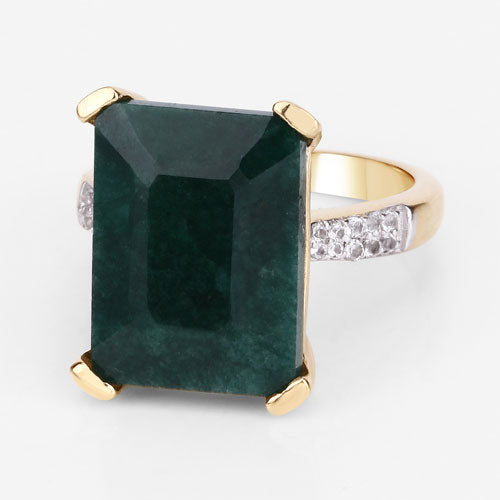 7.64 Carat Dyed Emerald and White Diamond .925 Sterling Silver Ring Bids.com