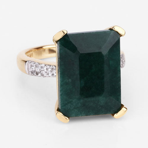 7.64 Carat Dyed Emerald and White Diamond .925 Sterling Silver Ring Bids.com