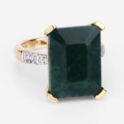 7.64 Carat Dyed Emerald and White Diamond .925 Sterling Silver Ring Bids.com