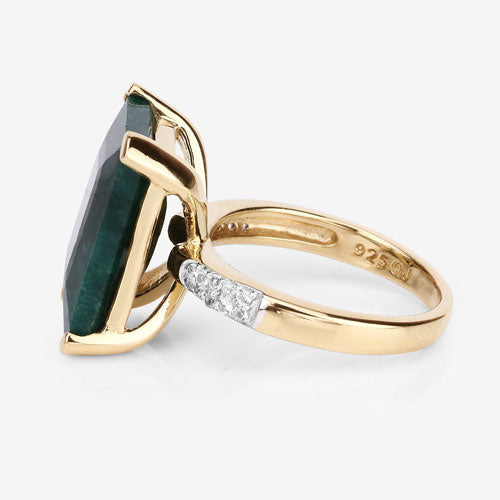 7.64 Carat Dyed Emerald and White Diamond .925 Sterling Silver Ring Bids.com