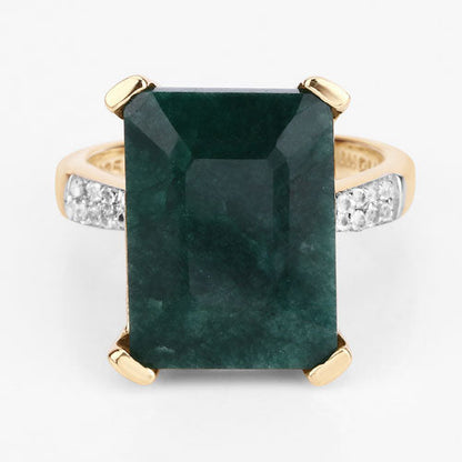 7.64 Carat Dyed Emerald and White Diamond .925 Sterling Silver Ring Bids.com