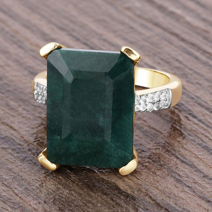 7.64 Carat Dyed Emerald and White Diamond .925 Sterling Silver Ring Bids.com