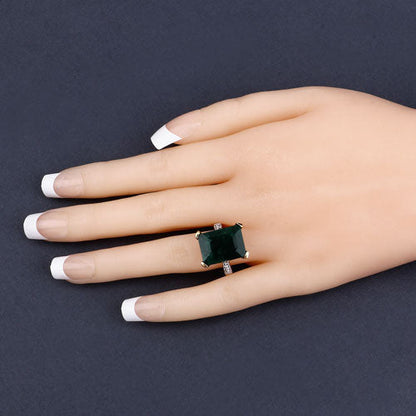 7.64 Carat Dyed Emerald and White Diamond .925 Sterling Silver Ring Bids.com
