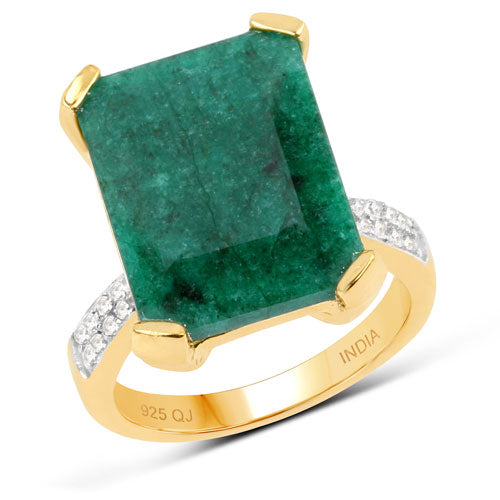 7.64 Carat Dyed Emerald and White Diamond .925 Sterling Silver Ring Bids.com
