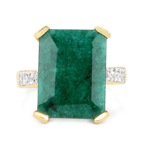 7.64 Carat Dyed Emerald and White Diamond .925 Sterling Silver Ring Bids.com