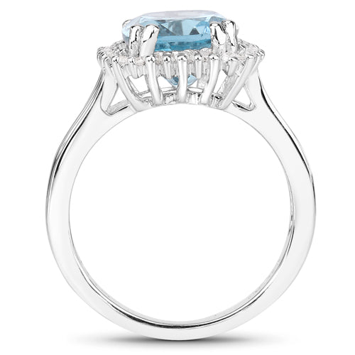 4.32 Carat Genuine Blue Topaz and White Zircon .925 Sterling Silver Ring Bids.com