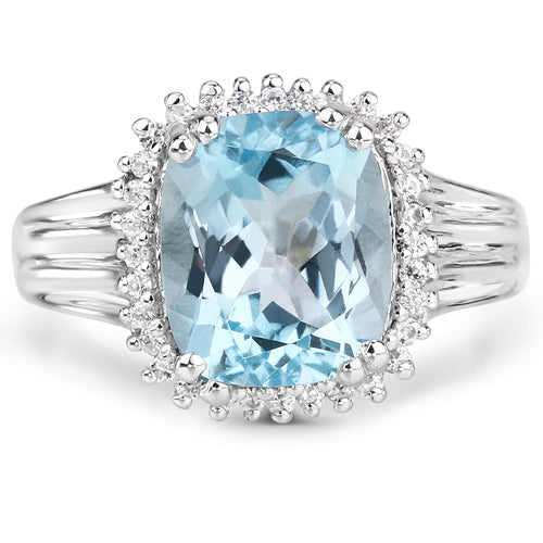 4.32 Carat Genuine Blue Topaz and White Zircon .925 Sterling Silver Ring Bids.com