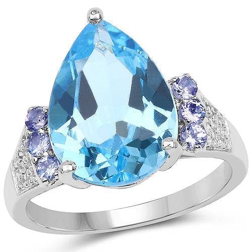 6.86 Carat Genuine Swiss Blue Topaz, Tanzanite & White Topaz .925 Sterling Silver Ring Bids.com