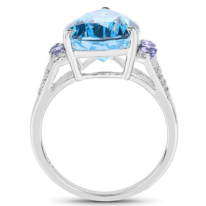 6.86 Carat Genuine Swiss Blue Topaz, Tanzanite & White Topaz .925 Sterling Silver Ring Bids.com