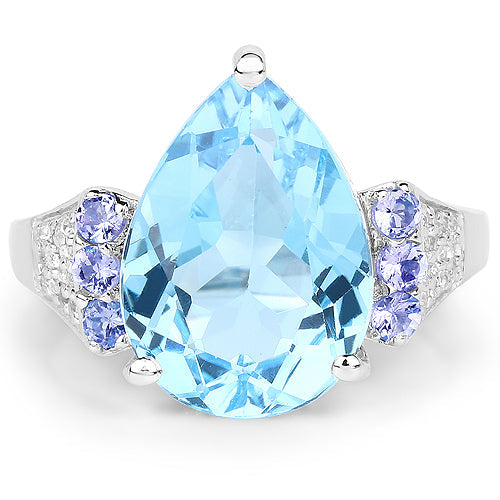 6.86 Carat Genuine Swiss Blue Topaz, Tanzanite & White Topaz .925 Sterling Silver Ring Bids.com