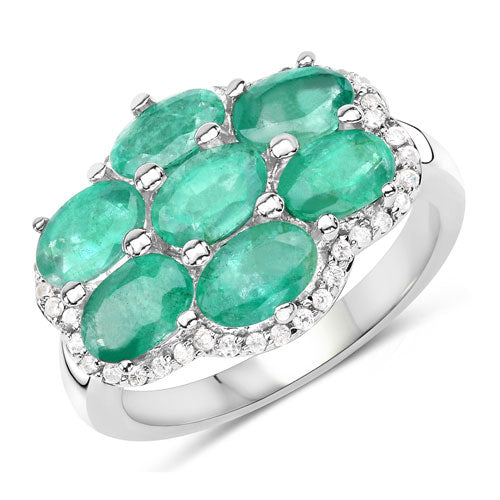 3.33 Carat Genuine Zambian Emerald and White Zircon .925 Sterling Silver Ring Bids.com