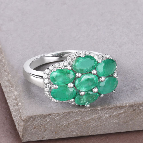3.33 Carat Genuine Zambian Emerald and White Zircon .925 Sterling Silver Ring Bids.com